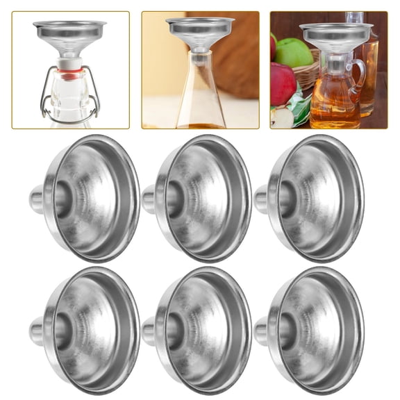 UPOUART 6-Pack Portable Stainless Steel Kitchen Funnels for Oil, Vinegar, and Liquid Transfer, Small Size for Easy Pouring