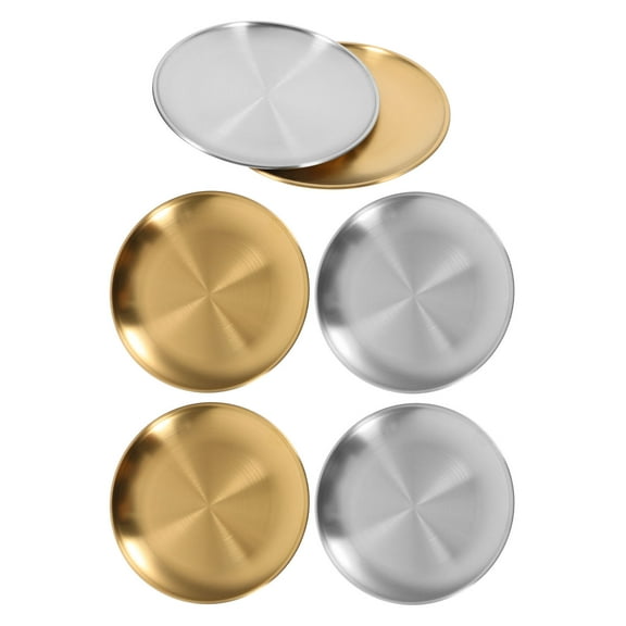 UPOUART 6Pcs Steak Dish Metal Plates for Eating Stainless Steel Salad Plates 6Inch Round Gold Silver