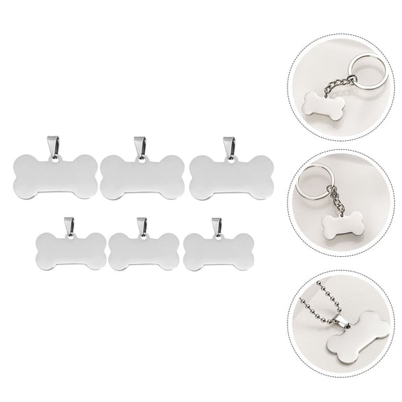 UPOUART 6Pcs Steel Pet ID Tags Bone Shape for Engraving Pet Blank Tags Craft Enthusiasts