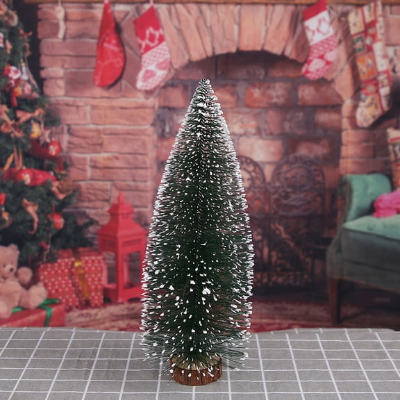 UPOUART 7-Piece Mini Artificial Christmas Tree Set with Frosted Branches and Wooden Base for Holiday Decoration