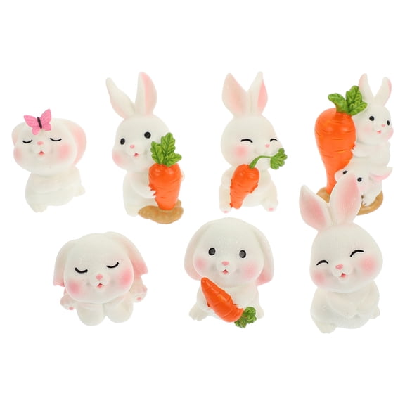 UPOUART 7Pcs Rabbit Garden Statue White Resin for Friends Garden Decor and Easter Celebrations