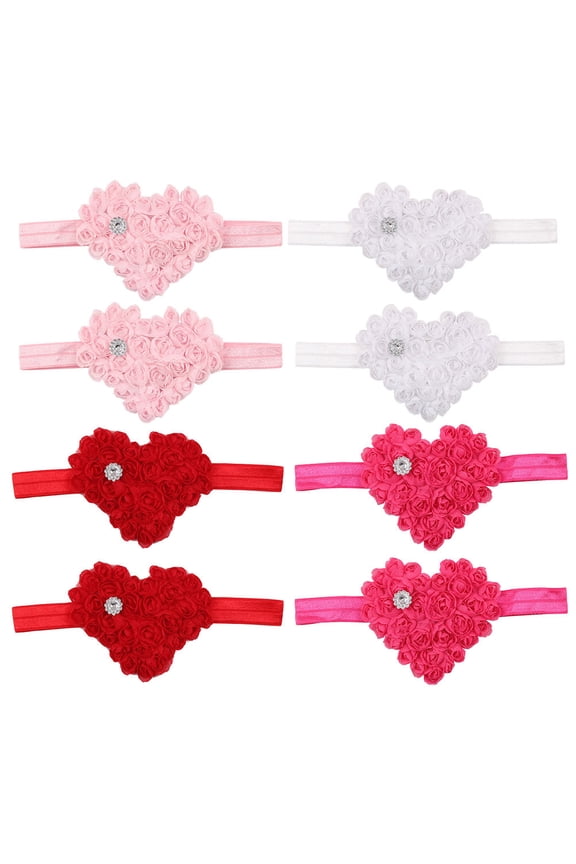 8Pcs Baby Girls Hair Accessories Chiffon Rosy Heart Flower Infant Headbands Family Photo