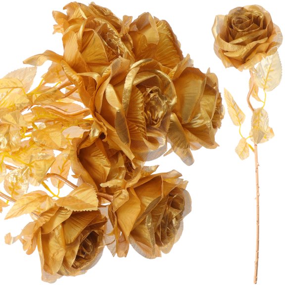 UPOUART 8pcs Faux Flower Stems Golden Rose Simulation Decoration for Wedding and Home Atmosphere Creation