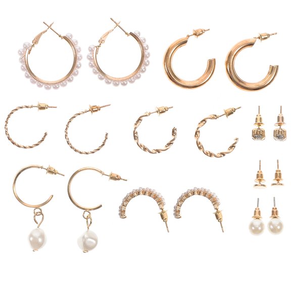 UPOUART 9 Pairs Women Earring Set Simple Design Golden Alloy Jewelry for Daily Use