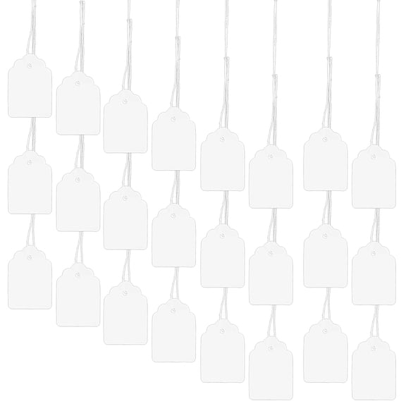 UPOUART 95-Piece White Hanging Tags with Knotted Strings for Retail Use, Smooth Paper Price Labels for Shop Organization