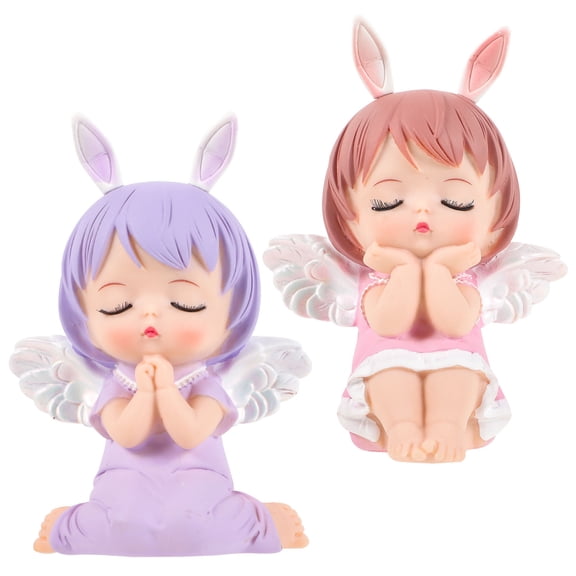 UPOUART Angel Cake Toppers in Vinyl, Assorted Colors, Cartoon Doll Shapes for Kids' Parties, Set of 2 Pieces