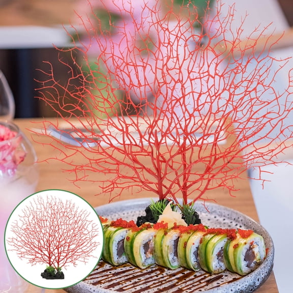 UPOUART Red Artificial Coral Ornament, Plastic Coral Dish Decoration for Aquarium, Fish , Home Decor,