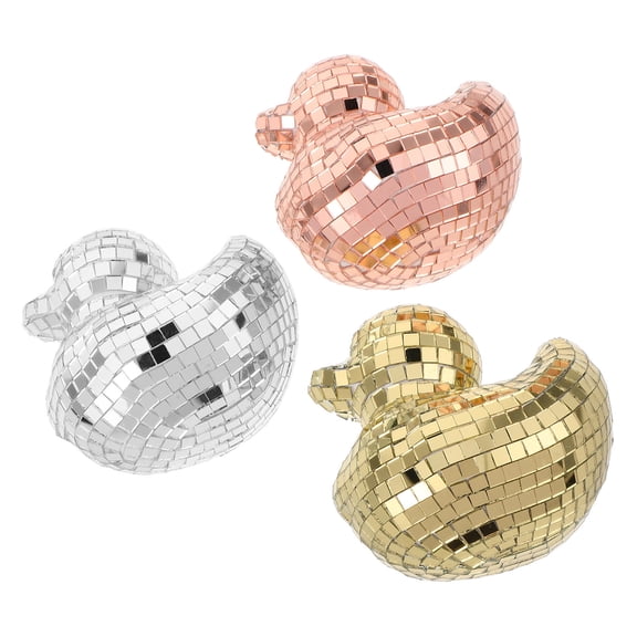 UPOUART Assorted Color Duck Shape Disco Ball Figurines for Home Decor Party Decoration Mini Ornaments 3pcs