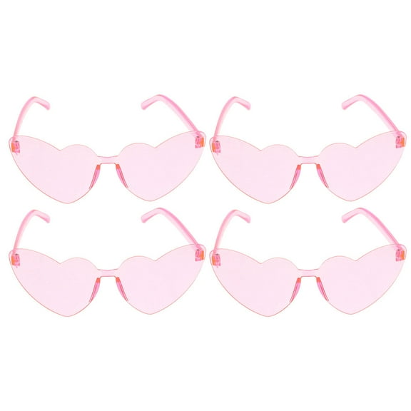 UPOUART Heart Shaped Glasses Rimless Pink Eyewear Props 4Pcs Back to School