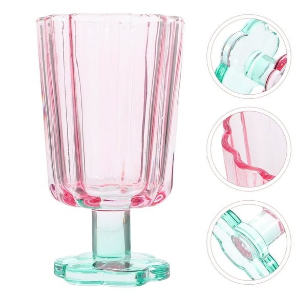 UPOUART Back to School Pink Glass Wine Goblets for Holding Candle with Sturdy Bottom and Chic Design Fits Home Party or Wedding Scene 7.5 Inches Tall