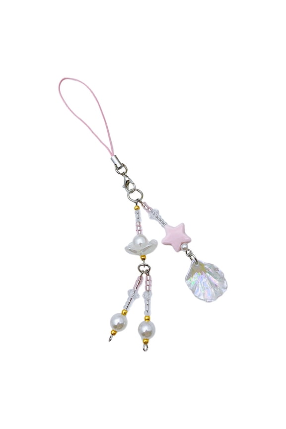 Shell Beaded Phone Chain Charm White Multifunctional Lanyard Strap for Bags and Keys