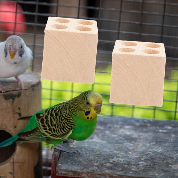UPOUART Bird Block Perch Toy Wooden Cube Beige 1Pack