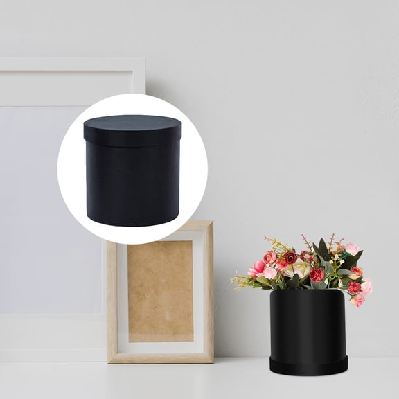 UPOUART Black Flower Wrapping Box Paperboard Round Cylinder for Wedding and Home Use