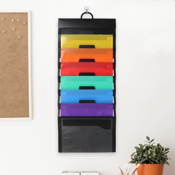 UPOUART Black Hanging File Organizer with Large Capacity PP Material Portable and Wall Mounted for Office Use