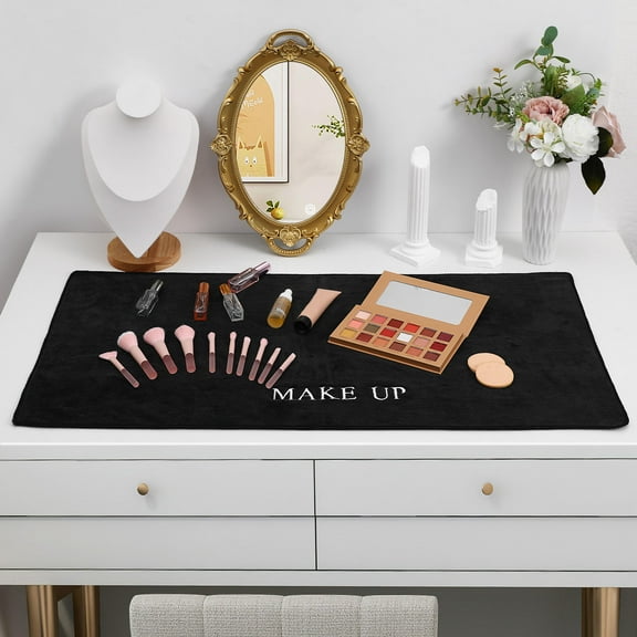 UPOUART Black Multi-Functional Makeup Mat for Vanity Table with Soft Cloth Fabric and Non-