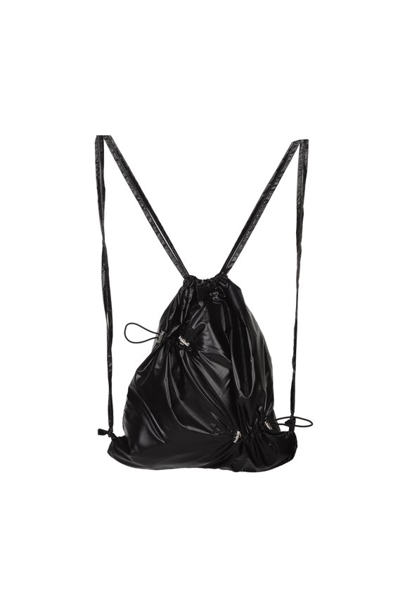 Black Nylon Drawstring Backpack Spacious Interior Stylish for Students