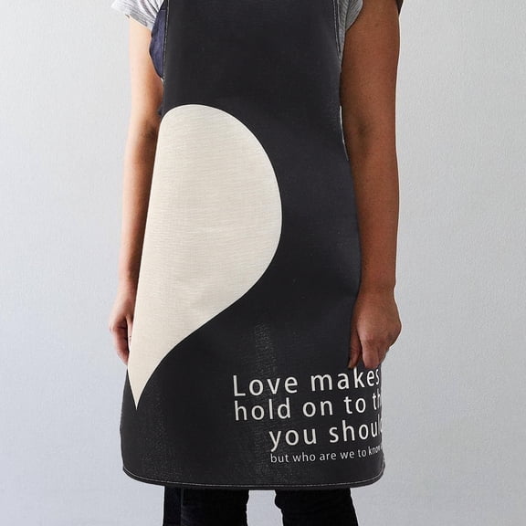 UPOUART Black Polyester Kitchen Apron with Heart Pattern, and Comfortable Cooking Apron for Festivals and Home Use