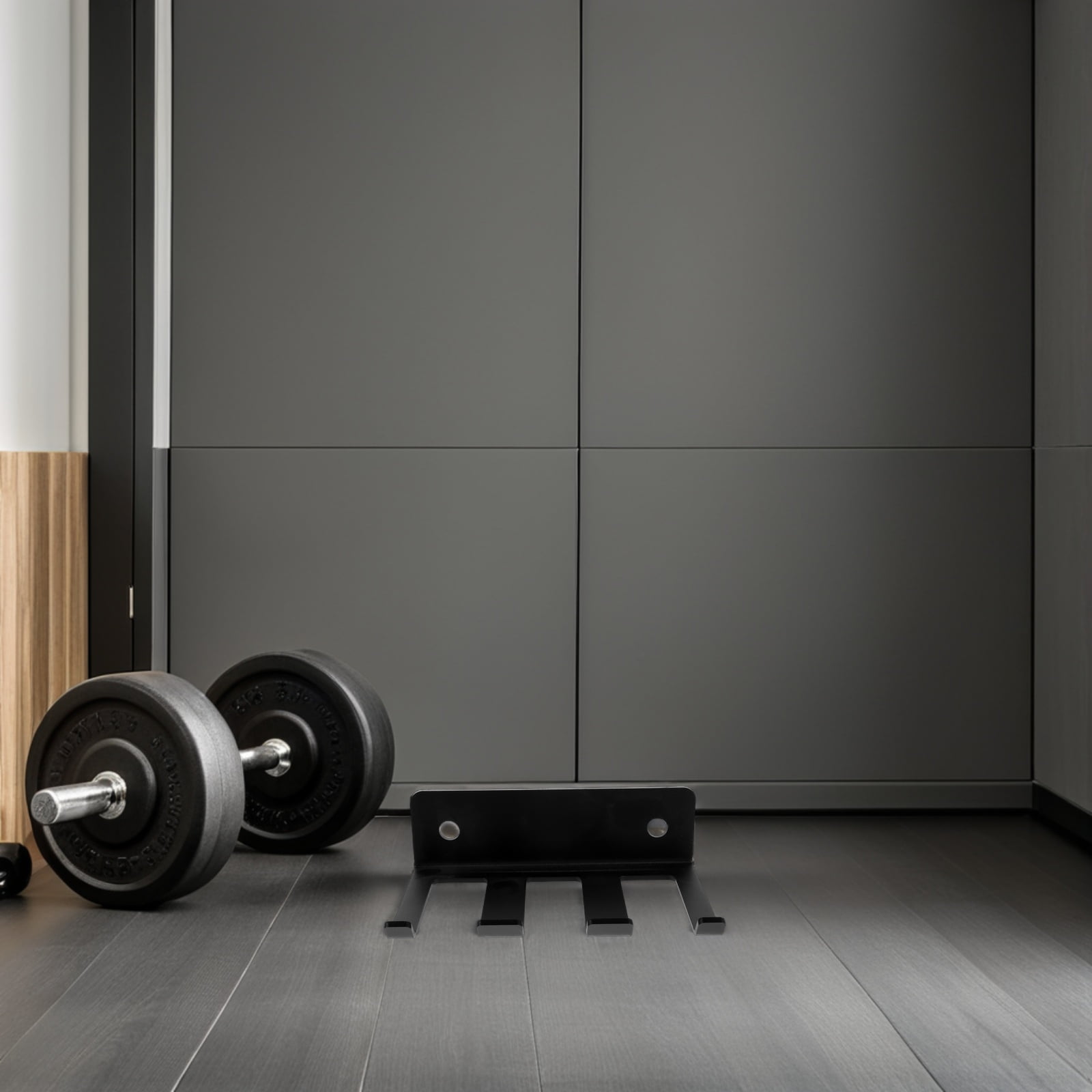 UPOUART Black Wall Mounted Barbell Rack for Gym Vertical Storage with Three Squat Rack Hooks and Accessory Holders