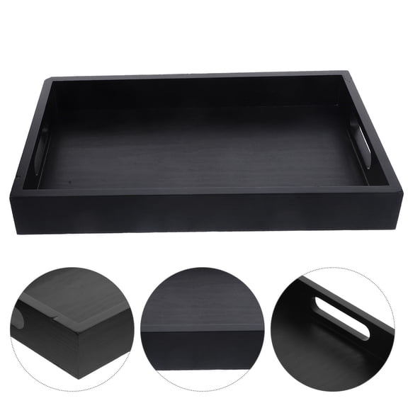 UPOUART Wood Serving Tray Rectangular Black Tea Tray for Home Restaurant Cafe Buffet