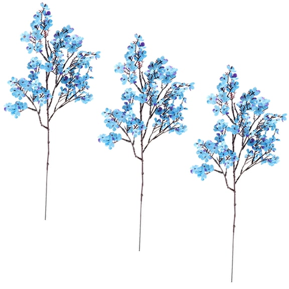 UPOUART Blue Baby's Breath Faux Flower Stems for Home Decor Weddings Parties Lifelike Silk and Plastic 3pcs
