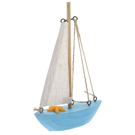 UPOUART Blue Wooden Sailboat Decor Mediterranean Style Model for Desktop and Interior Decoration