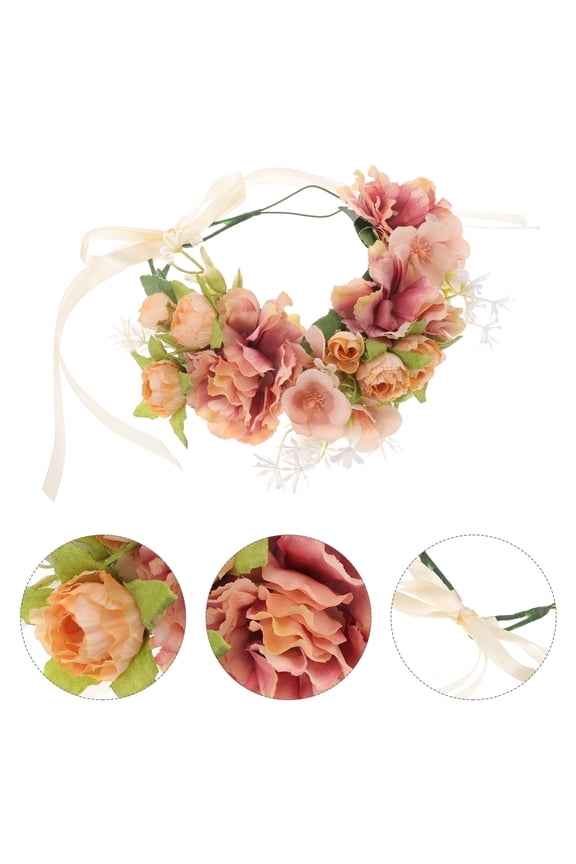 Bohemian Flower Headband with Ribbon Artificial Floral Hair Accessories for Wedding Bridal Events