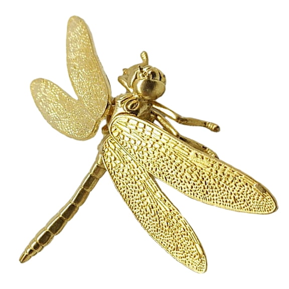 UPOUART Brass Dragonfly Sculpture Golden Metal Figurine Feng Shui Wealth Charm for Home Decor