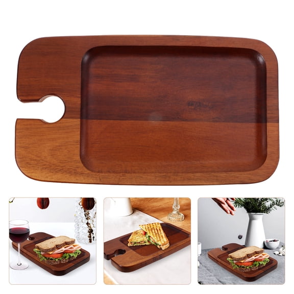 UPOUART Brown Wooden Serving Tray for Fruit, Appetizers, Snacks, and Storage with Elegant Chic Rustic Design