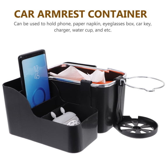 UPOUART Car Center Console Organizer Black Armrest Storage Box with Cup Holder and Partition