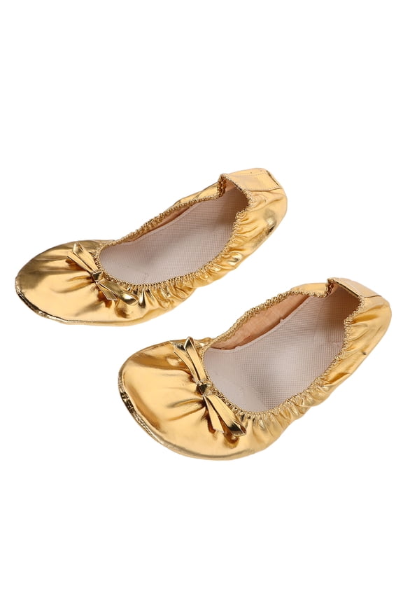 Women's Ballet Flats with Cat Paw Design, Golden PU, Split Sole, Shock Absorbing Dance Shoes for Studio Practice