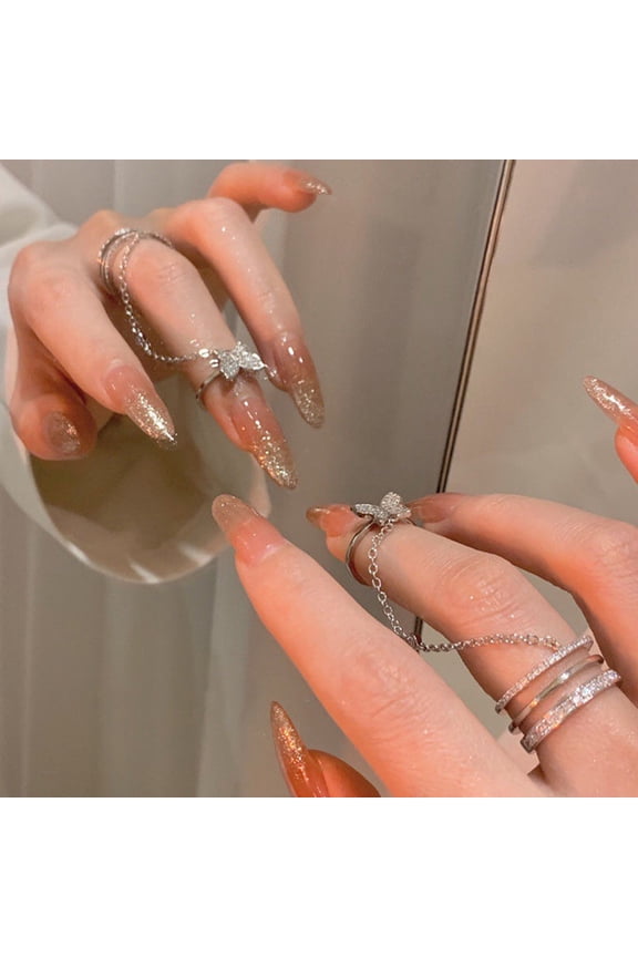 Chain Finger Ring with Butterflies Elegant Design for Party and Dating