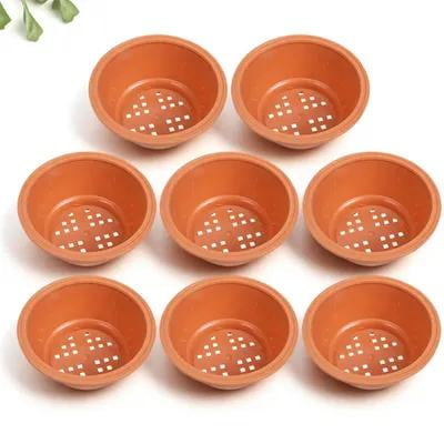 UPOUART Chocolate Plastic Planter Pot Set for Home Use with Drainage Holes, Lightweight and Durable, 8 Pieces