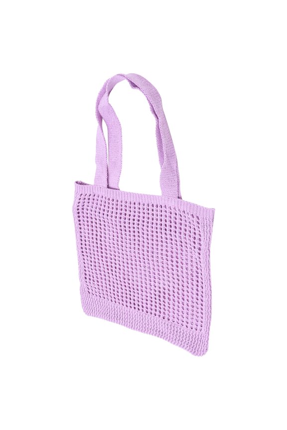 Violet Knitted Shoulder Tote Bag for Women, Lightweight Casual Handbag with Stylish Hollow Pattern, Perfect Everyday Storage Purse