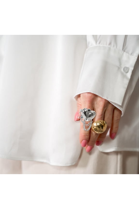 Copper Open Chain Finger Ring in Plated with Broken Heart for Elegant Look