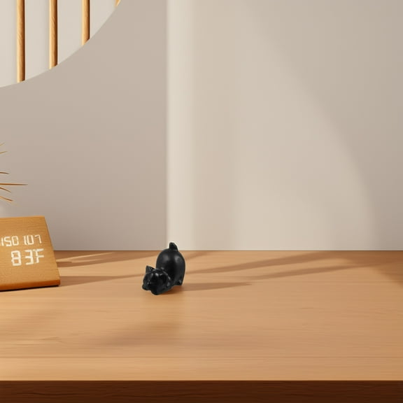 UPOUART Crystal Cat Figurines Black Obsidian for Feng Shui Wealth Decor 1Pcs