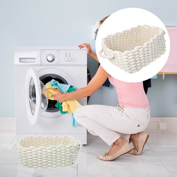 UPOUART Cute Beige Cotton Rope Storage Basket Scandinavian Style Organizer for Shelves 1Pack