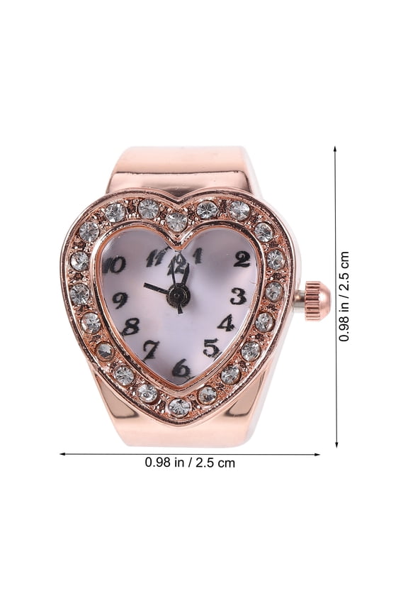 Daily Use Finger Watch Ring in Rosy Heart Shape Fashion Glitter Design Elegant Accessory
