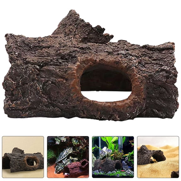 UPOUART Dark Brown Resin Snake Tank Decor Large Reptile Hide Lifelike Aquarium Decoration