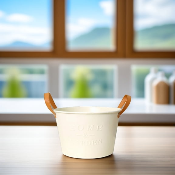 UPOUART White Iron Decorative Flower Bucket Planter for Dried Flowers Balcony Storage Indoor Outdoor 1 Set