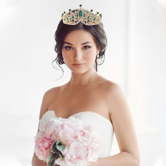 UPOUART Delicate Green Alloy Bride Tiara Crown for Wedding Stage Performance and Banquet
