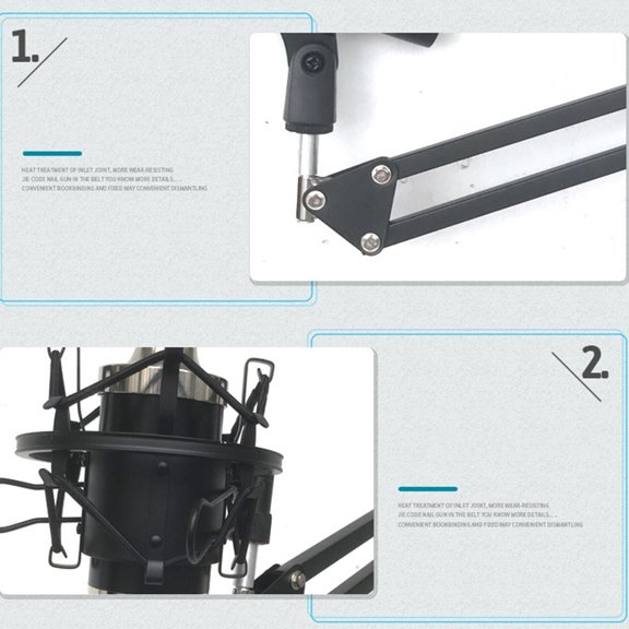 UPOUART Desktop Microphone Stand Black Adjustable Suspension Boom Arm for Studio and Broadcasting