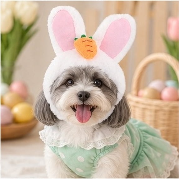 UPOUART Bunny Ears Polyester for Cats and Small Dogs White Pet Headwear