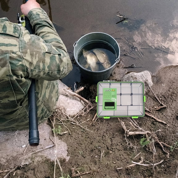 UPOUART Durable Green Fishing Tackle Box with Large Capacity for Effective Storage Use 9.8 x 5.5 x 1.9 inches