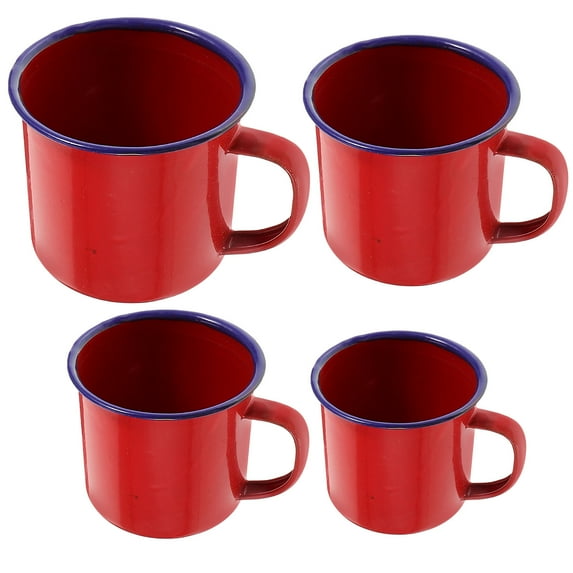 UPOUART 4-Piece Red Enamel Cups Set for Home Use, Tea Drinking, Coffee, and Cake Serving