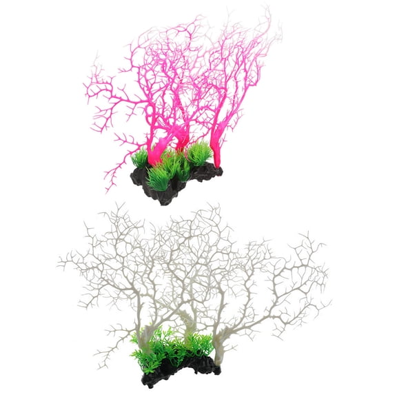 UPOUART Aquarium Decor Plants Coral Tree Shape Plastic 2pcs