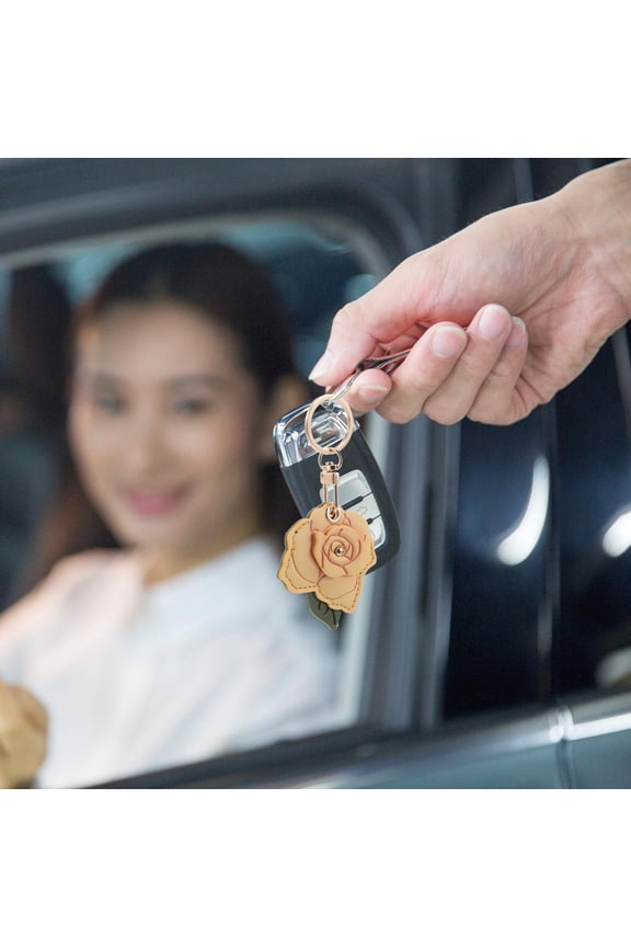 Yellow Rose Flower Tassel Keychain Set, Stylish PVC and Alloy Keyring Gift for Women and Girls, 1 Piece