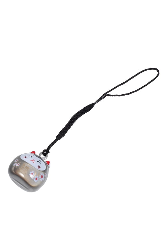 Japanese Lucky Cat Keychain with Black Copper Wind Chime Pendant, Accessory for Blessing and Prosperity