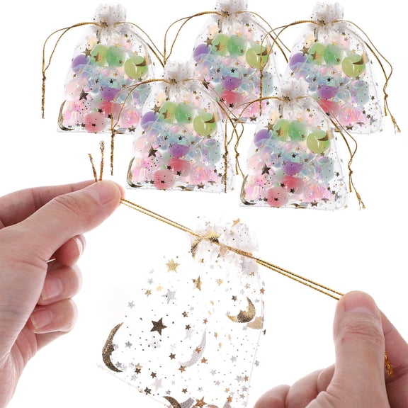 UPOUART 100pcs Golden Bronzing Organza Drawstring Bags for Party Favors, Treats, Packaging and Storage