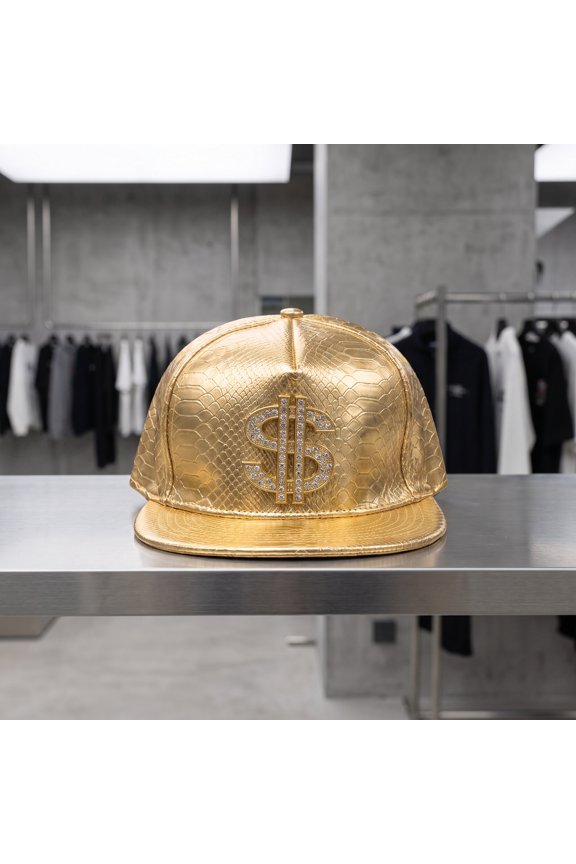 Stylish Golden Flat Brim Baseball Cap with Rhinestone for Outdoor Sports and Casual Wear