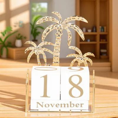 UPOUART Decorative Golden Wooden Perpetual Calendar - 1 Piece Stylish Desk or Shelf Ornament